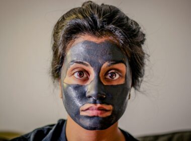 woman with gray facial mask